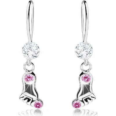 Šperky eshop visací náušnice stříbro lesklá nožka s růžovými krystalky Swarovski I36.22