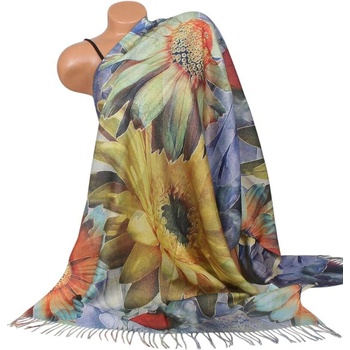 Двулицев кашмирен шал с принт Гербери