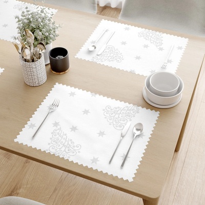 Goldea vianočné prestieranie teflónové strieborné vianočné stromčeky a hviezdičky 2ks 30x40 cm