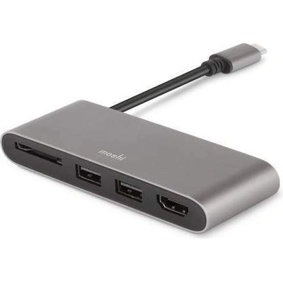 Moshi USB-C Multimedia Adapter - адаптер за свързване от USB-C към HDMI 4K, SD card reader, 2 x USB-A (тъмносив)