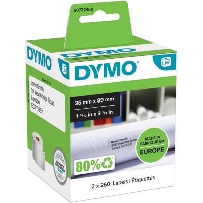 DYMO етикетиране на адреси 36 x 89 перм бели (2 x 260 бр (S0722400)