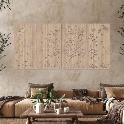 dřevo života 4dílný dřevěný strom PODZIM II Zvolte barvu dekoru: Dub Sonoma, Rozměry (cm): 120x60