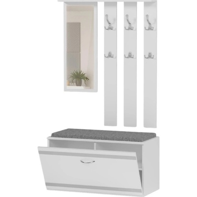 Framire Skříň do předsíě V2 se zrcadlem a sedátkem bílá 90 cm