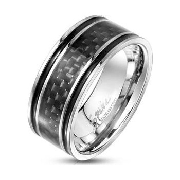 Šperky4U Pánský ocelový prsten s karbonem OPR0118