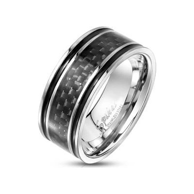 Šperky4U Pánský ocelový prsten s karbonem OPR0118