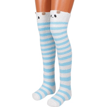 Image 1 of Дамски дълги чорапи на райе в бяло и светлосиньо