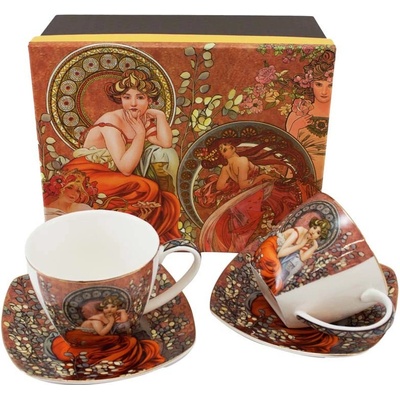 Home Elements Šálky s podšálky a lžičkami Mucha tmavý 2 x 250 ml