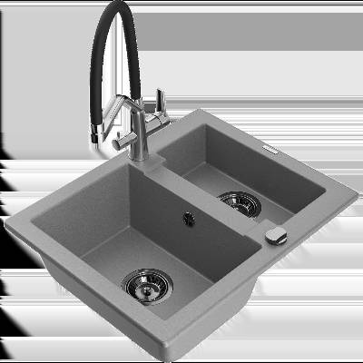 Carlos гранитна мивка 1, 5-камерна с кухненски смесител Duo, сива - 6518-71-671701-07-B (6518-71-671701-07-B)
