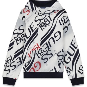 GUESS Суичър с качулка в мръсно бял цвят с тъмно сини надписи Guess