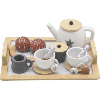 Ginger Home Детски Дървен Комплект за Чай и Кафе с Аксесоари - бяло/сиво (w10b318b)
