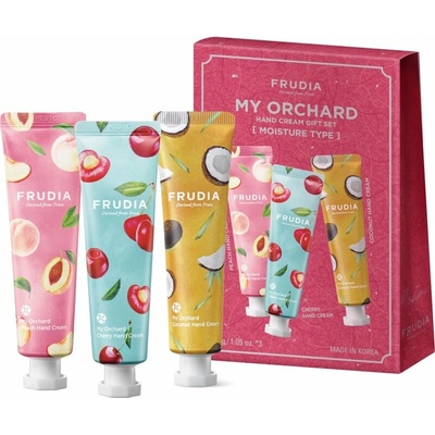 Frudia My Orchard Peach hydratačný krém na ruky 30 ml + Cherry hydratačný krém na ruky 30 ml + Coconut hydratačný krém na ruky 30 ml kozmetická sada