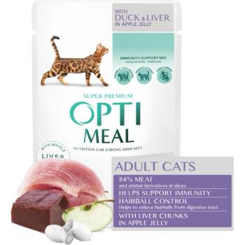 OPTIMEAL For adult cats hairball control with duck and slices of liver in apple jelly 85 g