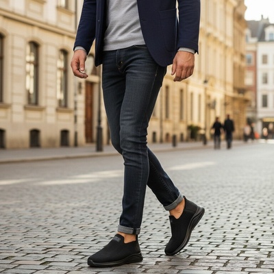 Pánske čierne elastické slipon tenisky Calvari