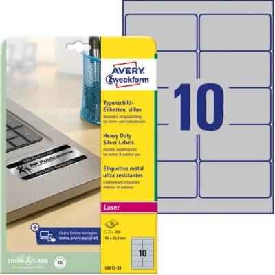 AVERY Етикет AVERY L6012-20 96x50, 8mm лазерен сребърен 200 етикета/кутия 20 листа/кутия (L6012-20)
