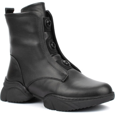 Спортни дамски боти от естествена кожа в черен цвят