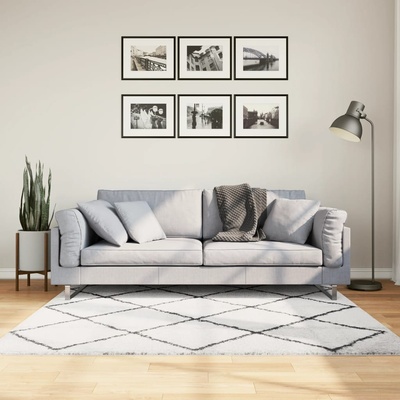 vidaXL Шаги килим с висок косъм, модерен, кремав и черен, 160x160 см (375368)
