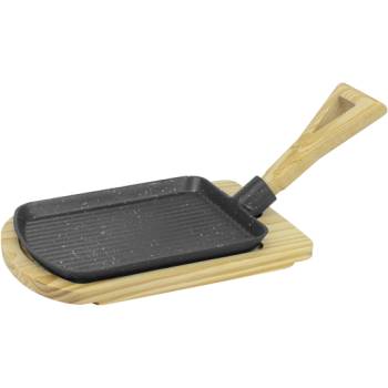 HORECANO HORECANO-Чугунен грил тиган с дървена подложка 23x17.7xh1.8cm (HC-931315) (242931) (01931315)