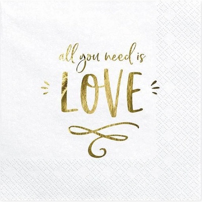 PartyDeco Obrúsky papierové "All you need is love" 33x33 cm 20 ks