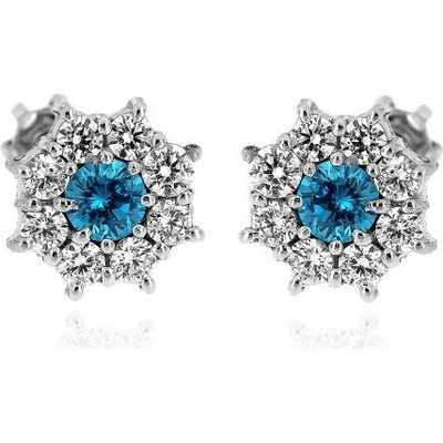 Zlatnictví U Kostela stříbrné náušnice bílo modré kytičky 572bm