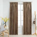 vidaXL Затъмняващи завеси с куки, 2 бр, кадифе, бежови, 140x225 см (134509)