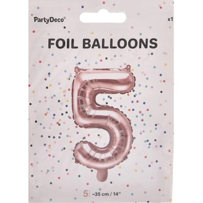 PartyDeco Fóliový balón Mini Číslo 5 ružovo zlatý