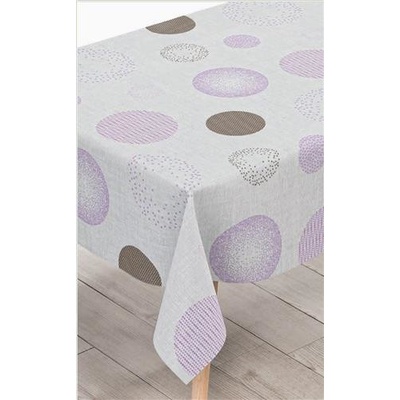 Ubrus PVC 130A, metráž, 20 m x 140 cm, kruhy fialovo-hnědé na šedém podkladu, IMPOL TRADE