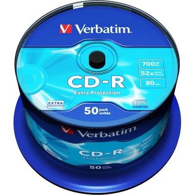 Verbatim CD-R 700MB 52X ДОПЪЛНИТЕЛНА ЗАЩИТА ПОВЪРХНОСТ (50 ОПАКОВКИ) (0023942433514)