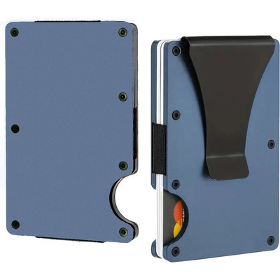 Handel Kovová minimalistická peňaženka s RFID ochranou tmavomodrá