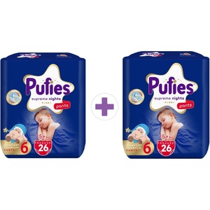 pufies Пелени гащи Pufies Supreme Nights - Value Pack, размер 6 Extra Large, 15+ kg, 2 х 26 броя - ozone