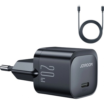 JOYROOM Захранване за ел. мрежа с USB-C изход с технология за бързо зареждане и USB-C към Lightning кабел - Joyroom Mini PD Fast Charging Kit USB-C 20W (черен) (JR-TCF02W1)