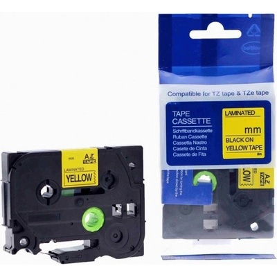 Compatible Brother HGe-621, 9mm x 8m, черен печат / жълт фон, бързоходен съвместима лента (HGe621)