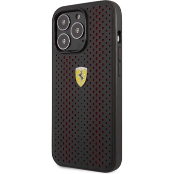 Ferrari Perforated Leather Hard Case - кожен кейс за iPhone 14 Pro Max (черен)
