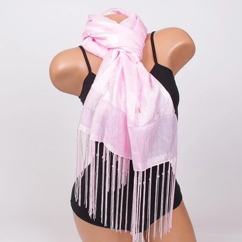 Image 1 of Нежен розов шал с дълги ресни и перлички