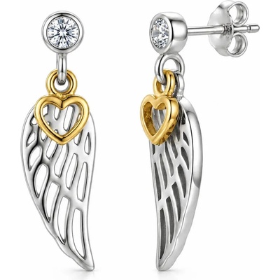 Elanis Jewel Stříbrné náušnice Angel Wings Golden Heart se zirkony EJ00716