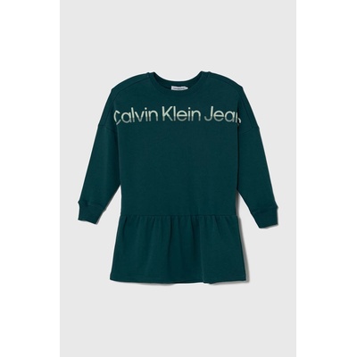 Calvin Klein Jeans Детска памучна рокля Calvin Klein Jeans в зелено къса разкроена (IG0IG02227.9BYX)