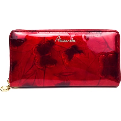 Червено лакирано портмоне с цип - пеперуди