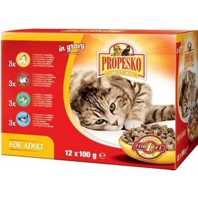 Propesko Cat mix kura hovädzie králik losos 12 x 100 g