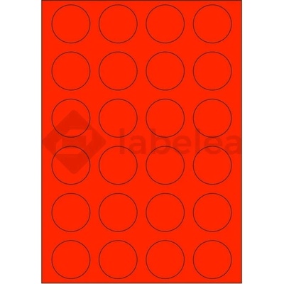 Labelea Samolepiace etikety kruh 40x40 mm signálne farebné papierové, na hárku A4, pre laserovú tlač, Farba etikiet Signálna červená, Počet hárkov v balení 100 EPY999040SR024S