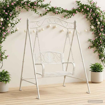 vidaXL Лавица с люлка Стомана 113 x 121, 5 x 168 см Антично бяло (3429261)