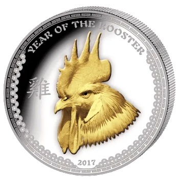 Emporium Coins Сребърна монета "Годината на петела 2017" - 1 унция, с частично златно покритие (2010148)