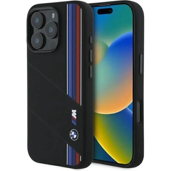 BMW Силиконов калъф BMW Silicone Cut Tricolor Lines MagSafe за iPhone 16 Pro - черен (3666339325145)