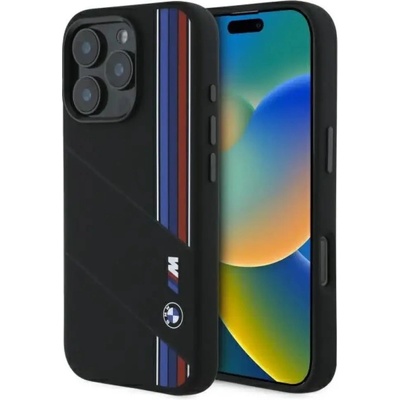 BMW Силиконов калъф BMW Silicone Cut Tricolor Lines MagSafe за iPhone 16 Pro - черен (3666339325145)