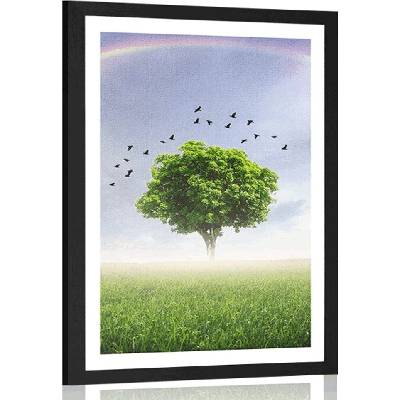 Plakát s paspartou osamělý strom na louce - 30x45 silver