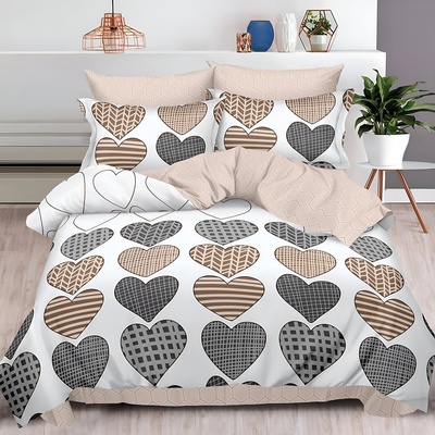 Двулицево спално бельо с ластик Сърчица, 6 части, 18526. 200 x 230 см, Бял/Беж
