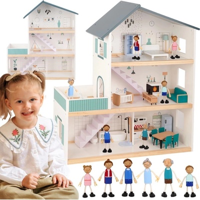 Tooky Toy Duży drevený Domček pre bábiky + Figurki