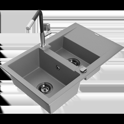 Мексен Газпар гранитна мивка 1, 5-коморна с отцеждане и кухненски смесител Флора, сив - 6507-71-670401-07-Б (6507-71-670401-07-b)