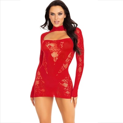 Къса рокля с дълги ръкави, изискана - Mini Dress Red S/M/L (D-237734)