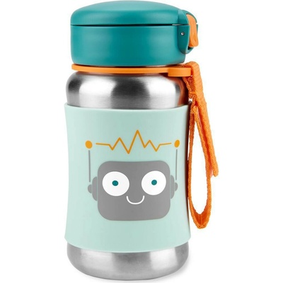 Skip Hop Spark Style Fľaša so slamkou na vodu nerez Robot 350 ml