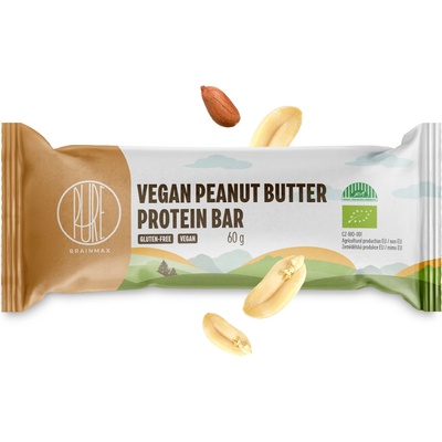 BrainMax Pure Pure® Vegan Peanut Butter Protein Bar, Веганска протеинова барчета, Арахисово масло, БИО, 60 г