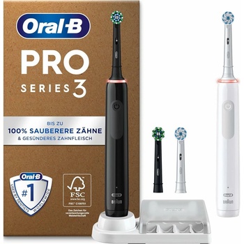 Oral-B Ел. четка за зъби Oral-B Pro Series 3 Plus Edition Twin Pack, 360° контрол на налягането, 3 режима, 3D технология за почистване, черна (D505.534.3H)